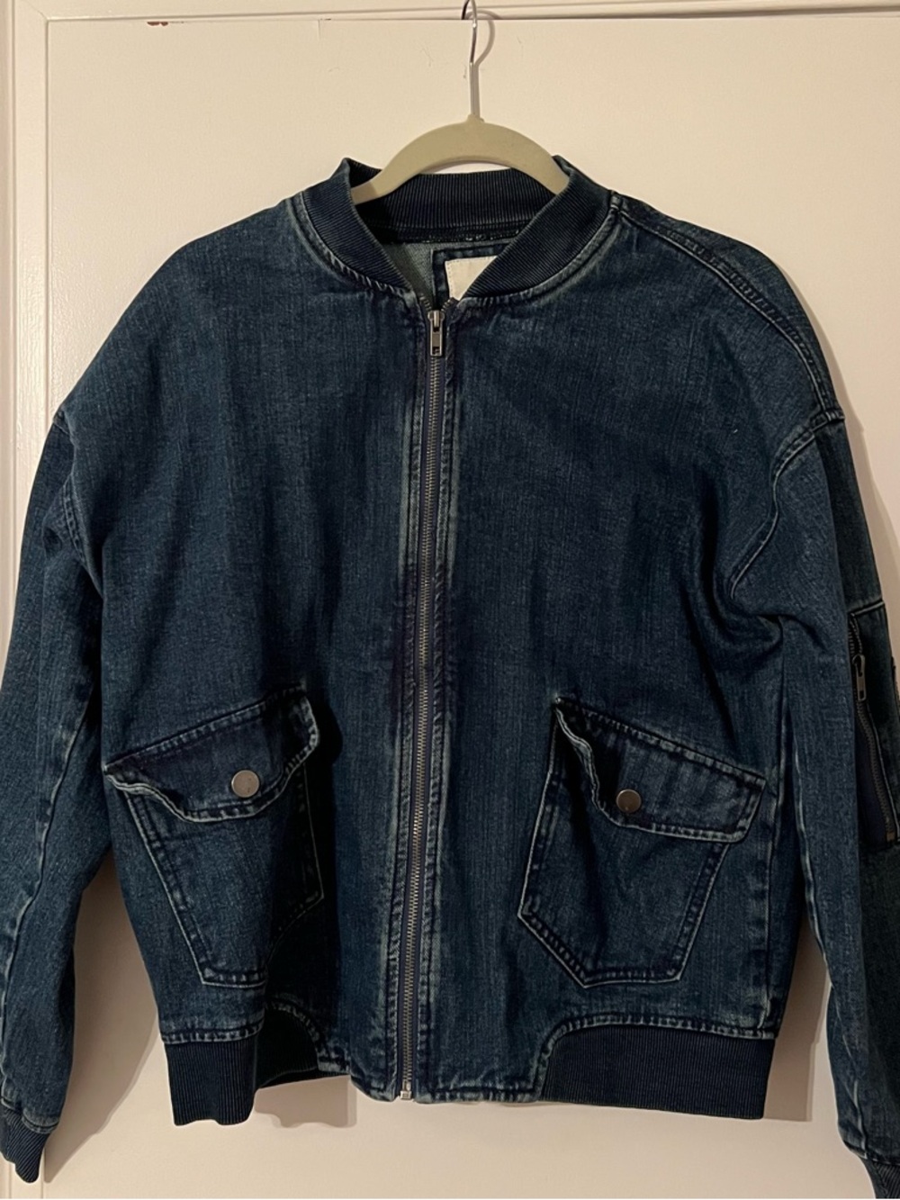 Dark Denim Bomber Jacket - Navy Blue